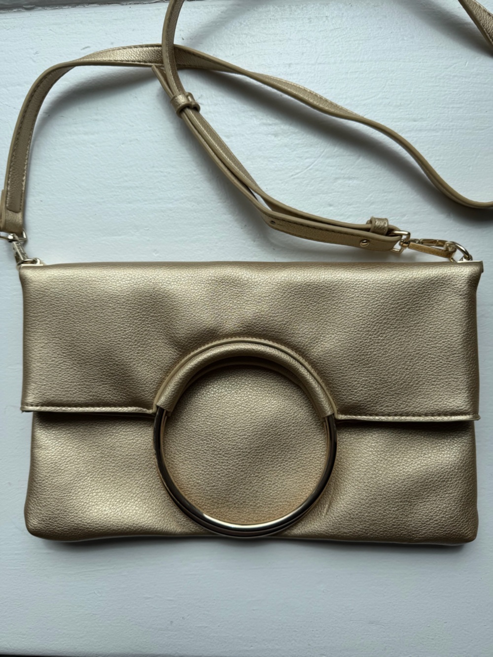 Enzo Angiolini Gold Metallic Ring-Handle Crossbody Bag or Clutch Bag